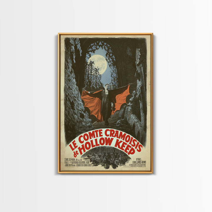 The Crimson Count Of Hollow Keep, French Horror Film Poster, Retro Gothic Cinema Art, Vintage Halloween Wall Art, Framed Canvas Print