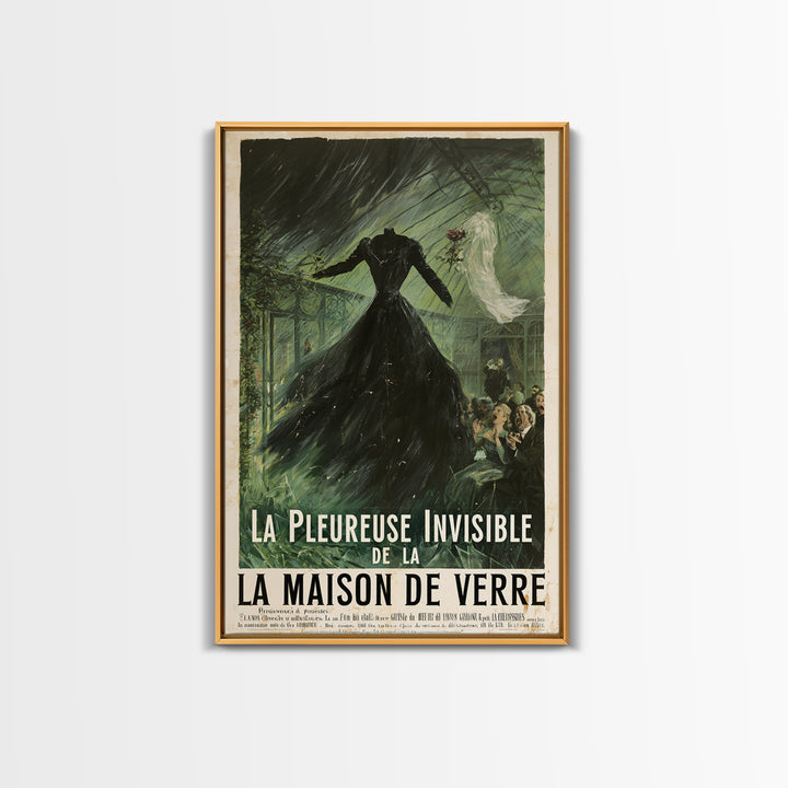 The Invisible Mourner Of Glass House, French Horror Film Poster, Retro Gothic Cinema Art, Vintage Halloween Wall Art, Framed Canvas Print