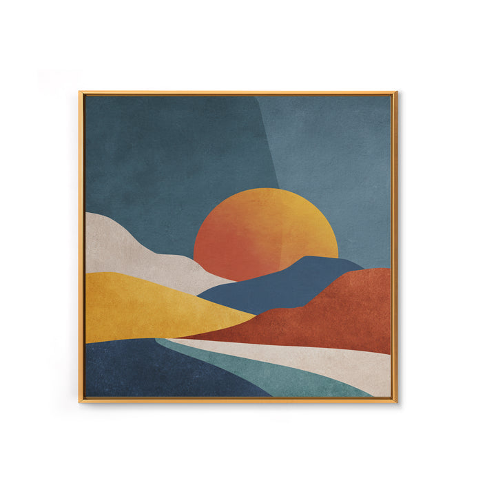 Large Sun and Hill Shapes Framed Canvas Print, Midcentury Modern Art, Textured Painting, Living Room Decor, Abstract Art, Retro, MMA-1x1-29
