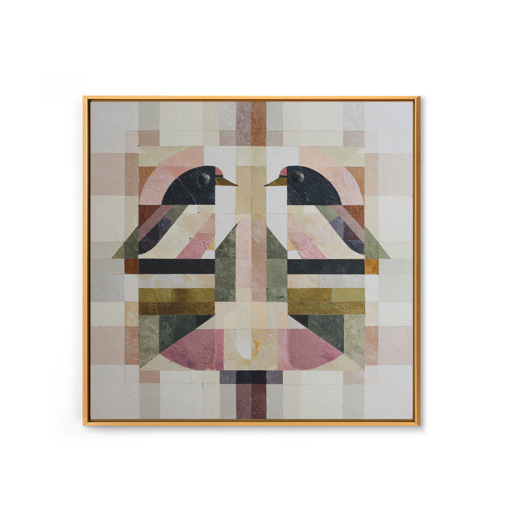 Bird Motif with Playful Geometric Feathers Canvas Print, Midcentury Modern Art, Digital Art, Living Room Decor, Abstract Art, MMA-1x1-36