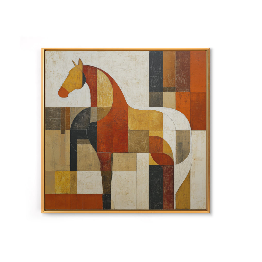 Mid Century Horse Framed Canvas Print, Midcentury Modern Art, Oversized Wall Art, Living Room Decor, Oil Painting, Retro, MMA-1x1-43