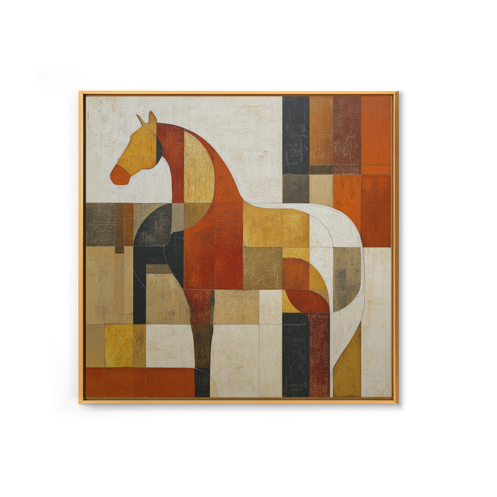 Mid Century Horse Framed Canvas Print, Midcentury Modern Art, Oversized Wall Art, Living Room Decor, Oil Painting, Retro, MMA-1x1-43