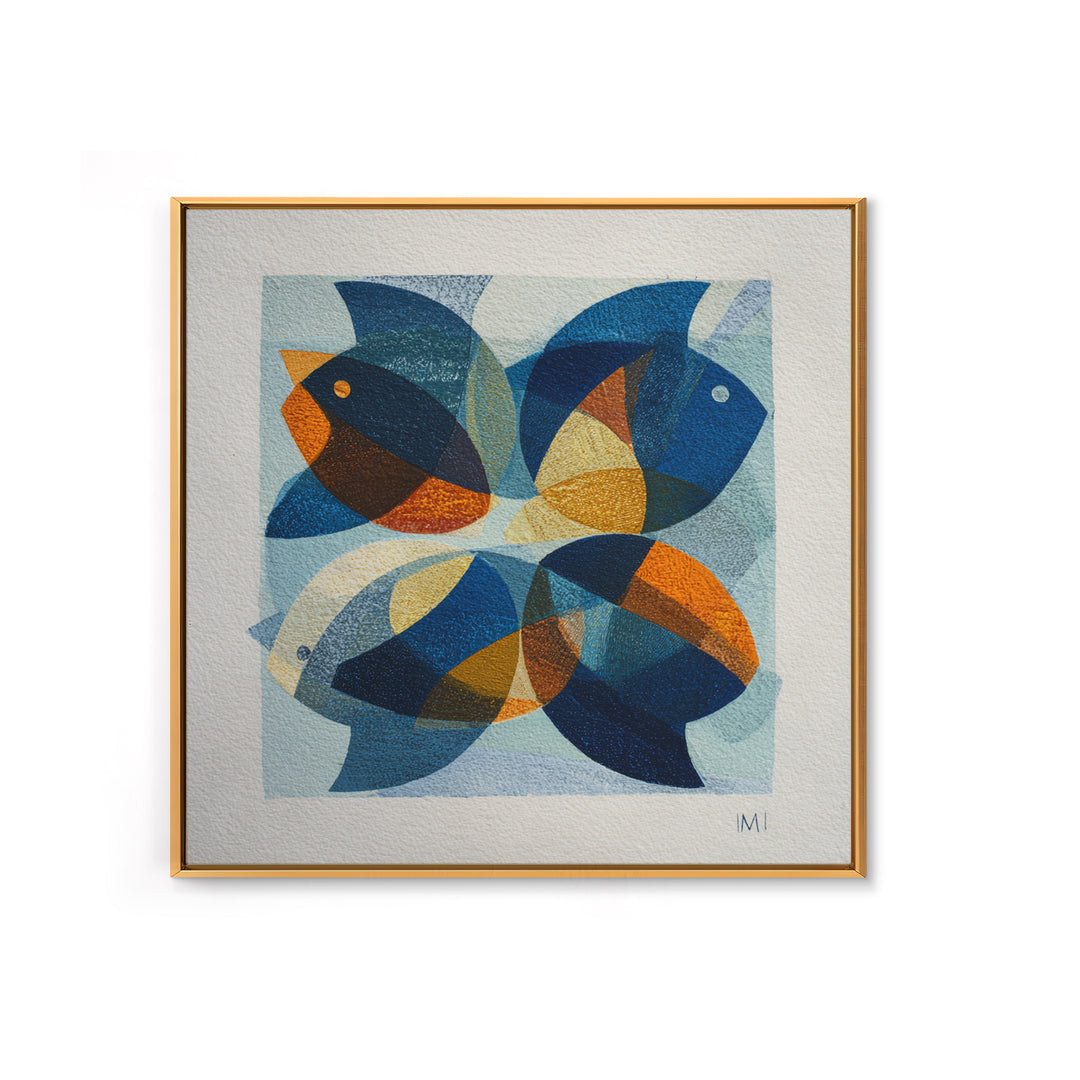 Abstract Fish Shapes Framed Canvas Print, Midcentury Modern Art, Retro Wall Art, Living Room Decor, Fine Art, Retro, MMA-1x1-66
