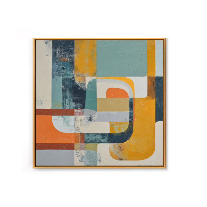 Boomerang Shapes in Mustard Teal and Coral Canvas Print, Midcentury Modern Art, Home Decor, Living Room Decor, Retro, MMA-1x1-73
