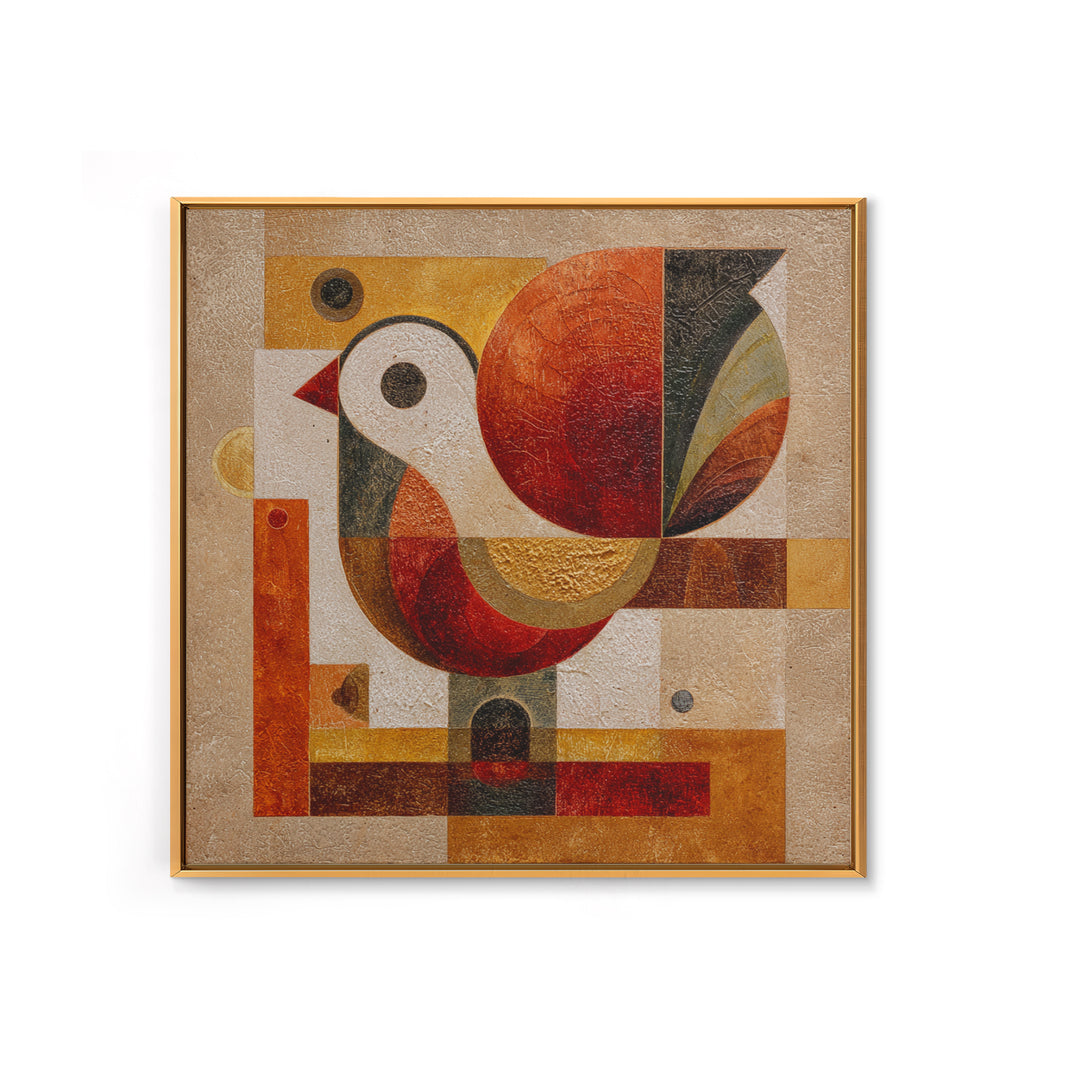Bird Motif with Playful Geometric Feathers Canvas Print, Midcentury Modern Art, Retro Wall Art, Living Room Decor, Retro, MMA-1x1-84