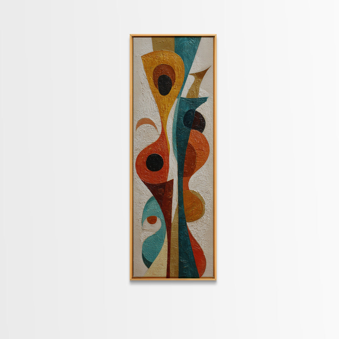 Boomerang Shapes in Mustard Teal and Coral Canvas Print, Midcentury Modern Art, Minimalist Decor, Living Room Decor, Retro, MMA-1x3-13