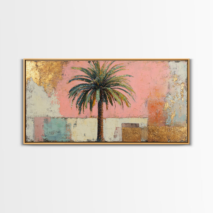 Stylized Palm Tree Framed Canvas Print, Midcentury Modern Art, Wall Decor, Living Room Decor, Fine Art, Retro, Digital Print, MMA-2x1-37