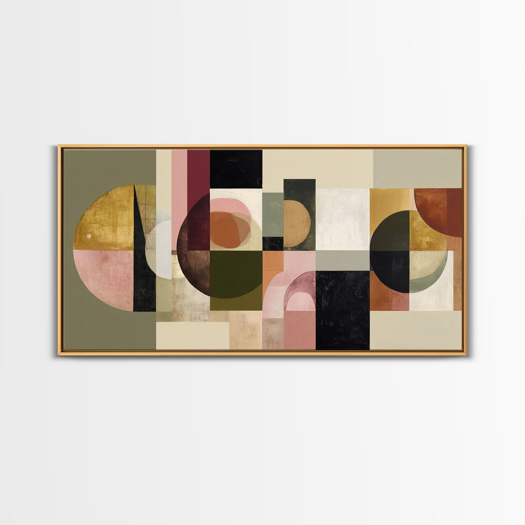 Large Sun and Hill Shapes Canvas Print, Midcentury Modern Art, Boho, Living Room Decor, Abstract Art, Retro, Retro Wall Art, MMA-2x1-49