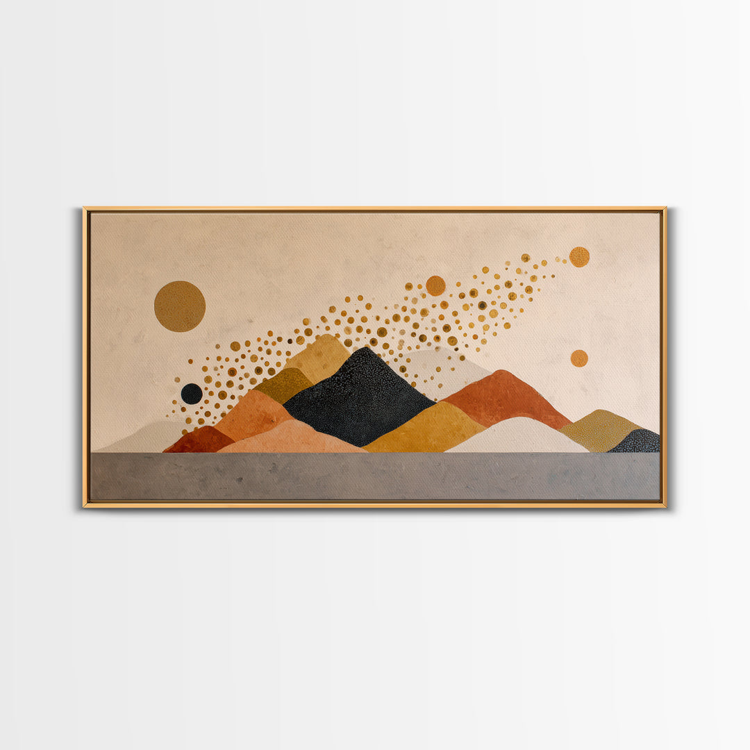 Minimal Mountain Scene Framed Canvas Print, Midcentury Modern Art, Modern Wall Art, Living Room Decor, Fine Art, Retro, MMA-2x1-59