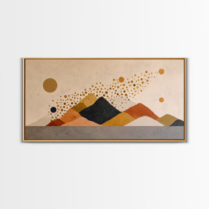 Minimal Mountain Scene Framed Canvas Print, Midcentury Modern Art, Modern Wall Art, Living Room Decor, Fine Art, Retro, MMA-2x1-59
