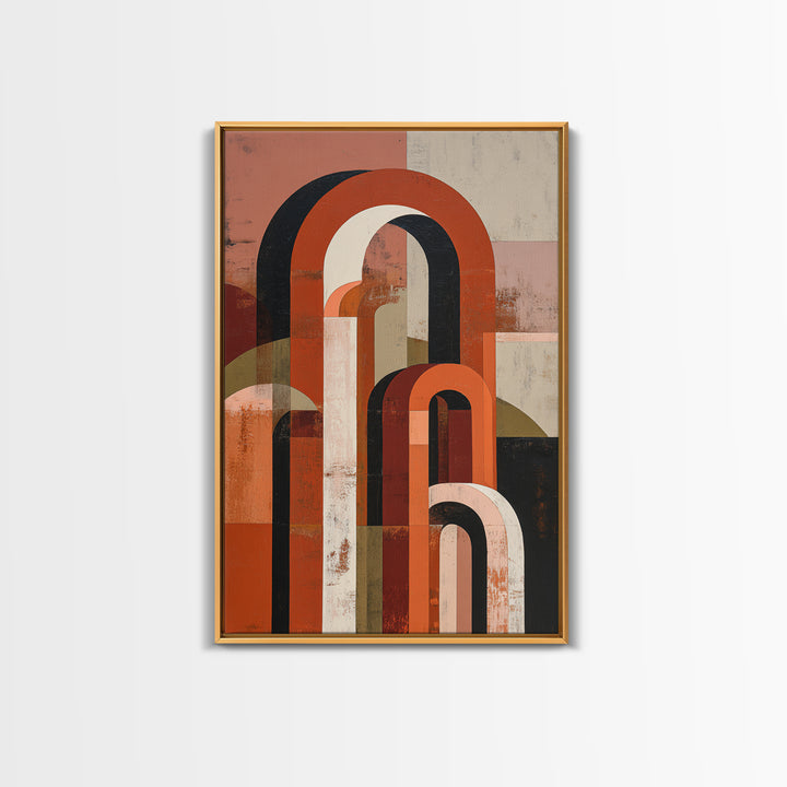 Stacked Arches in Burnt Orange and Cream Framed Canvas Print, Midcentury Modern Art, Prints, Living Room Decor, Oil Painting, MMA-2x3-21