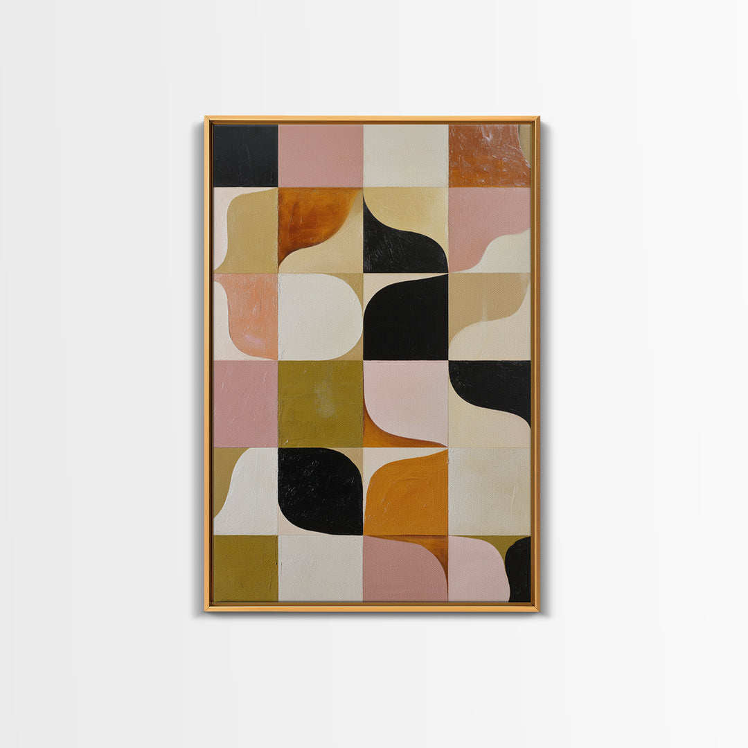 Checkerboard and Organic Blob Balance Framed Canvas Print, Midcentury Modern Art, Minimalist Decor, Living Room Decor, Retro, MMA-2x3-30