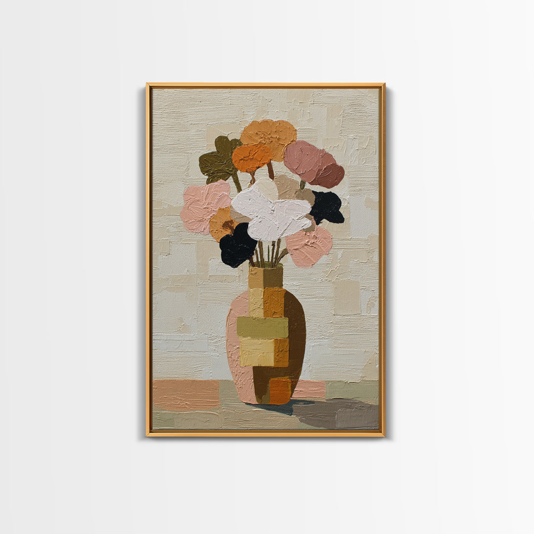 Vase of Flowers Rendered Framed Canvas Print, Midcentury Modern Art, Poster, Living Room Decor, Fine Art, Retro, Art Deco, MMA-2x3-52