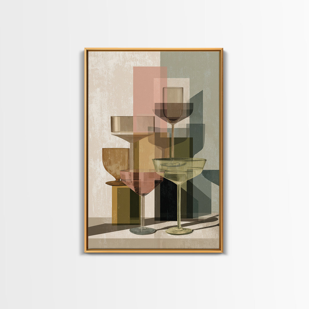 Retro Cocktail Glasses Canvas Print, Midcentury Modern Art, Mid Century Modern, Living Room Decor, Retro, Boho Wall Decor, MMA-2x3-62