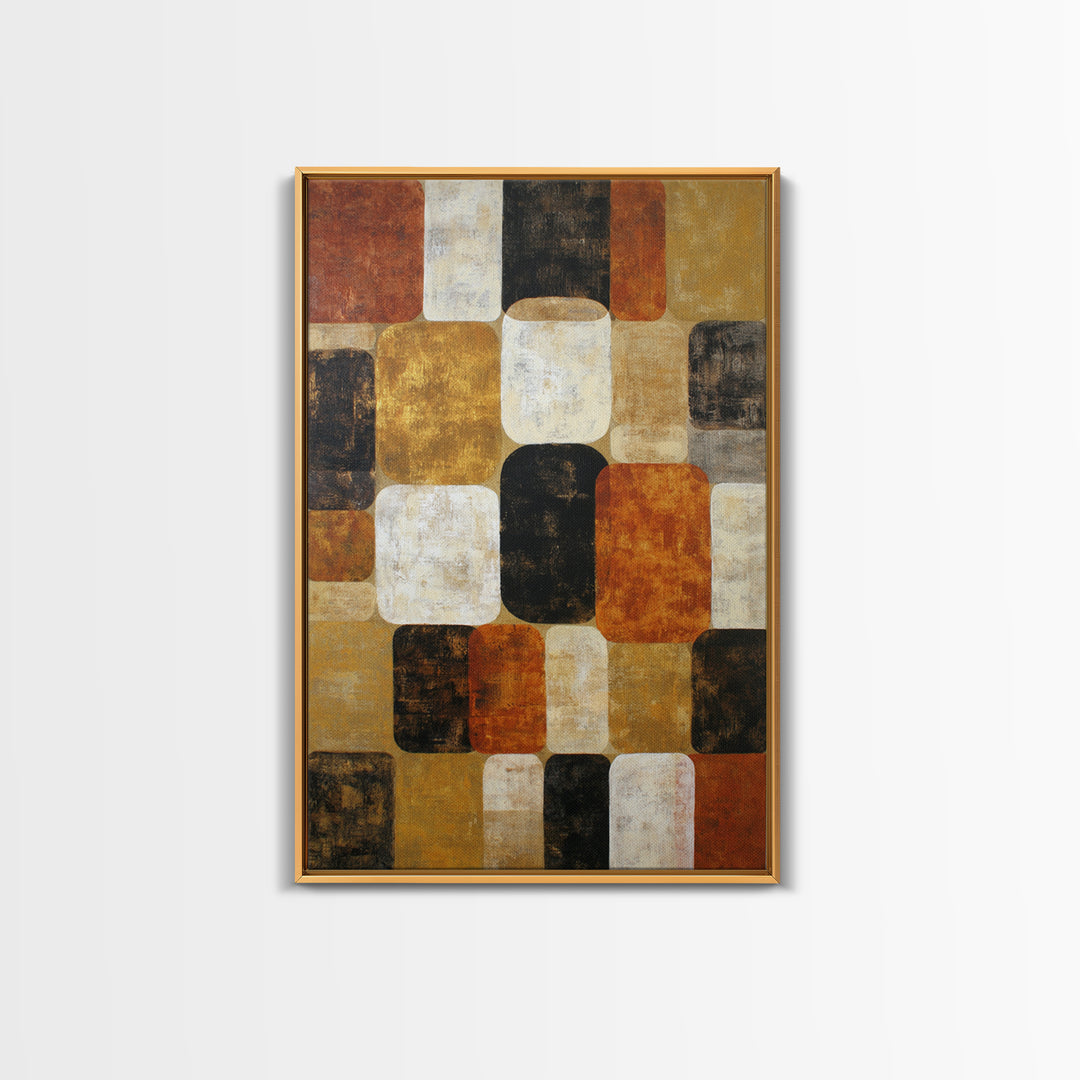 Checkerboard and Organic Blob Balance Framed Canvas Print, Midcentury Modern Art, Printable, Living Room Decor, Fine Art, Retro, MMA-2x3-78