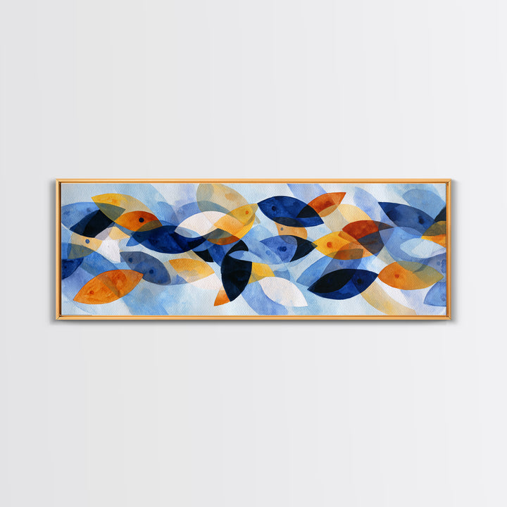 Abstract Fish Shapes Framed Canvas Print, Midcentury Modern Art, Digital Prints, Living Room Decor, Abstract Art, Retro, MMA-3x1-10