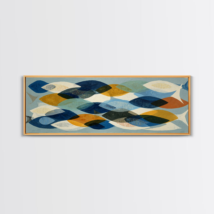 Abstract Fish Shapes Framed Canvas Print, Midcentury Modern Art, Digital Print, Living Room Decor, Retro, Minimalist Wall Art, MMA-3x1-82
