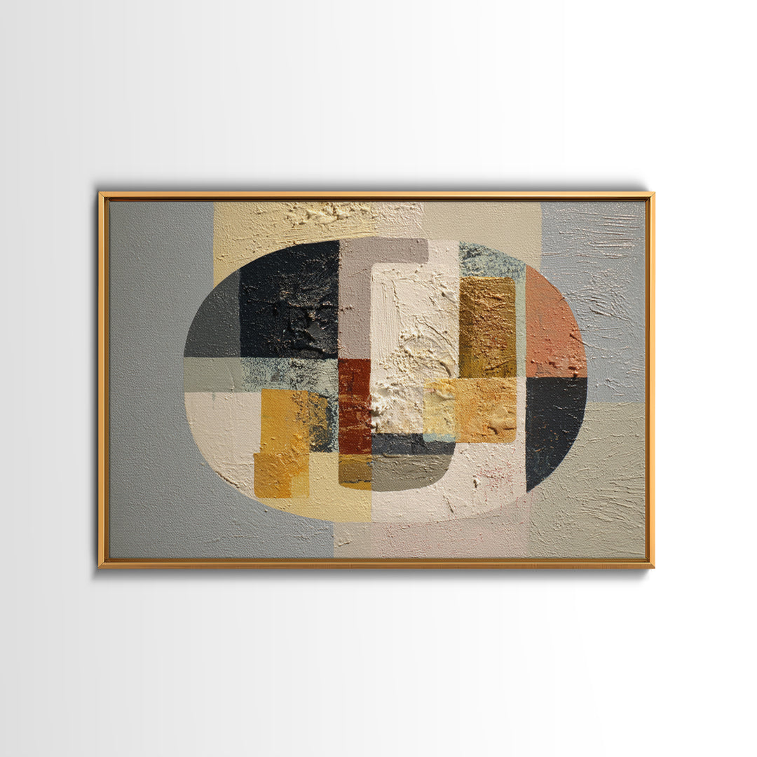 Oval and Rectangle Composition Framed Canvas Print, Midcentury Modern Art, Boho Wall Decor, Living Room Decor, Fine Art, Retro, MMA-3x2-20