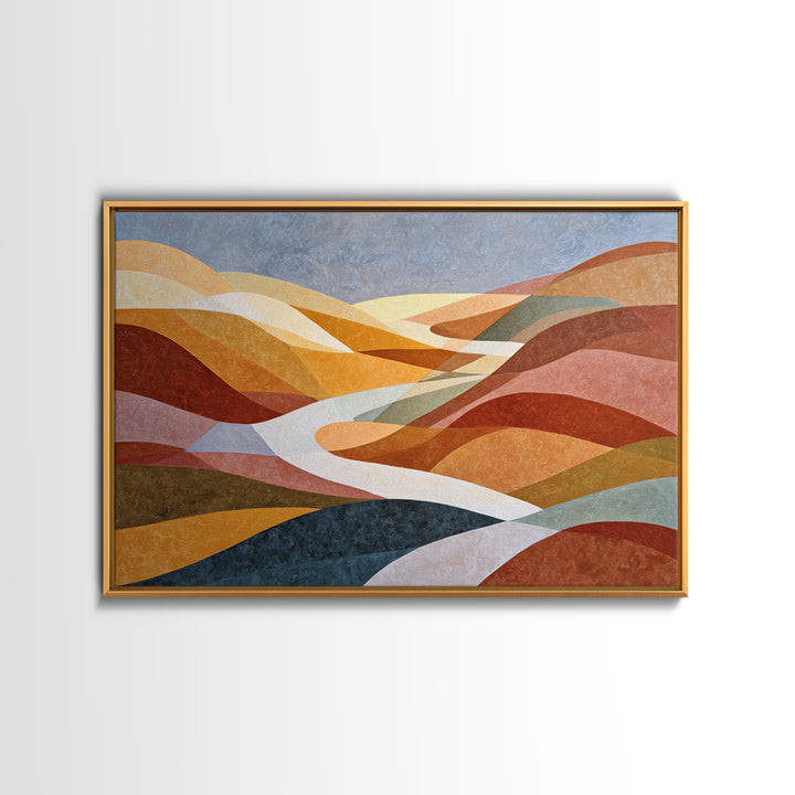 Large Sun and Hill Shapes Canvas Print, Midcentury Modern Art, Abstract Painting, Living Room Decor, Abstract Art, Retro, MMA-3x2-33