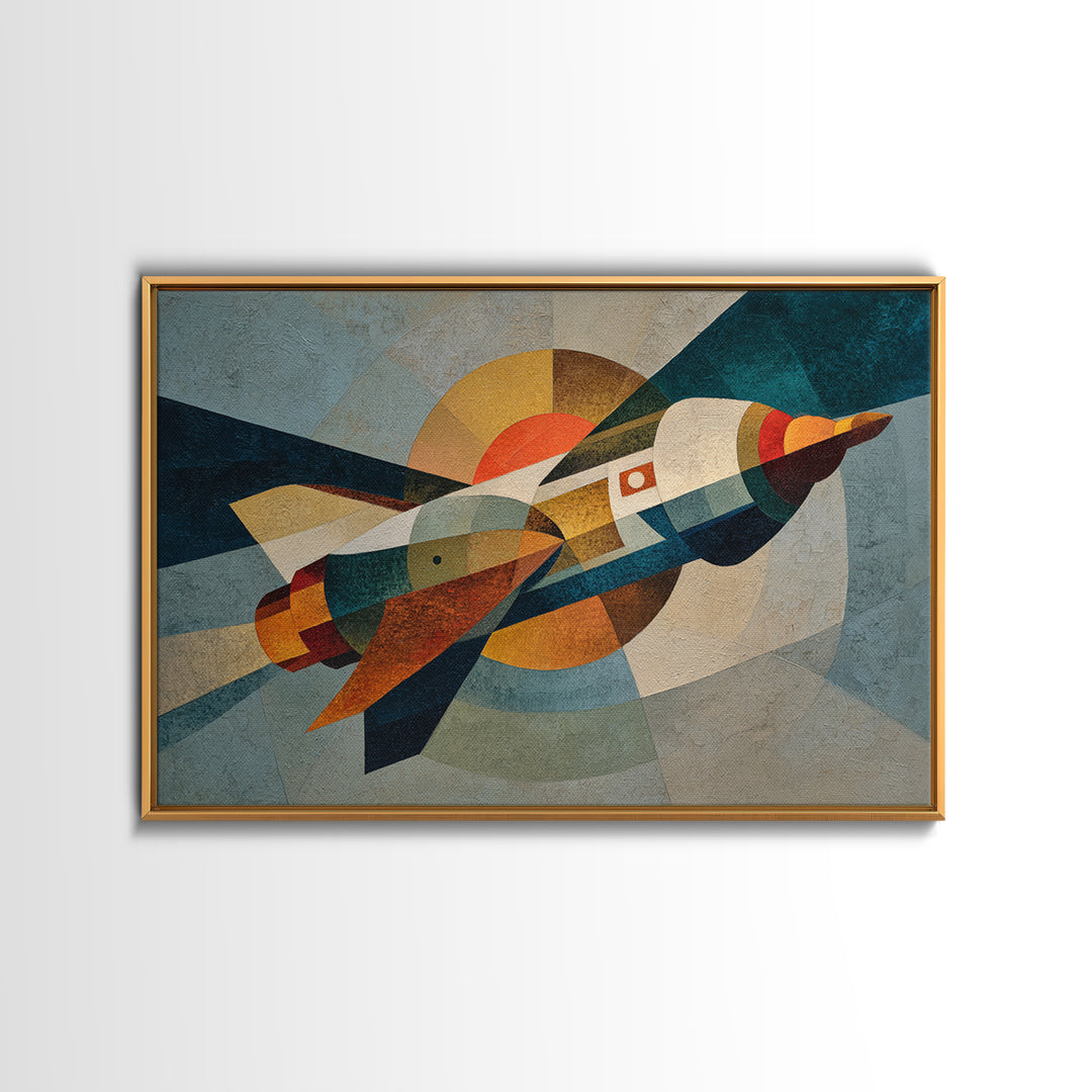 Rocket Ship in Retro Space Age Design Canvas Print, Midcentury Modern Art, Living Room Decor, Fine Art, Retro, Neutral Decor, MMA-3x2-42