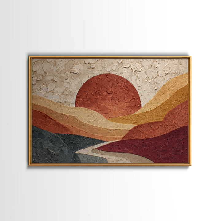 Large Sun and Hill Shapes Canvas Print, Midcentury Modern Art, Abstract Painting, Living Room Decor, Abstract Art, Retro, MMA-3x2-57