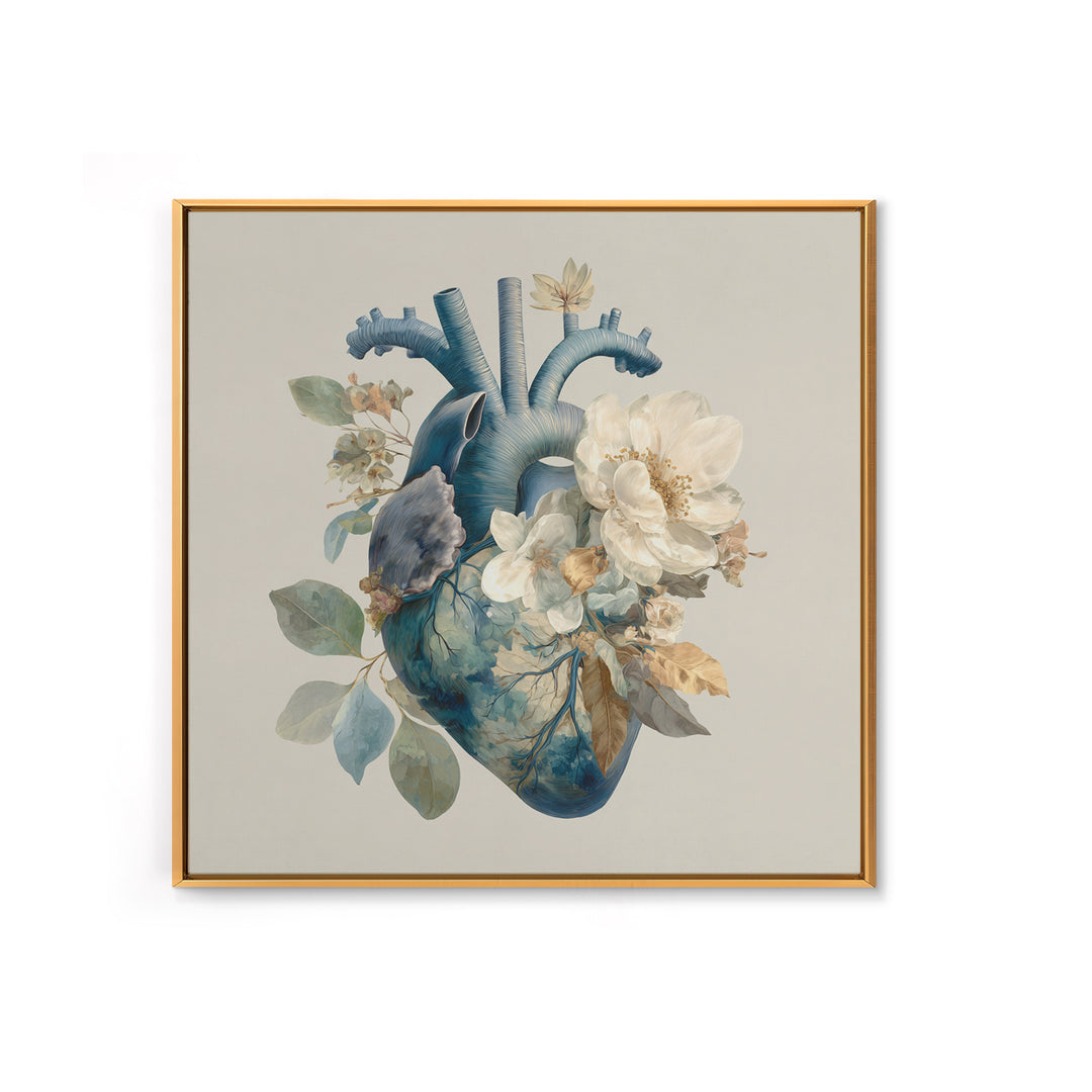 Anatomical Heart Rendered as Tasteful Botanical Art Canvas Print, Medical Office Art, Heart Anatomy Print, Office Decor, Calm, MOA-1x1-13