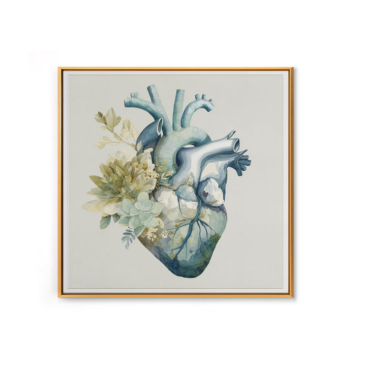 Anatomical Heart Rendered as Tasteful Botanical Art Canvas Print, Medical Office Art, Medical School, Office Decor, Calm, MOA-1x1-37