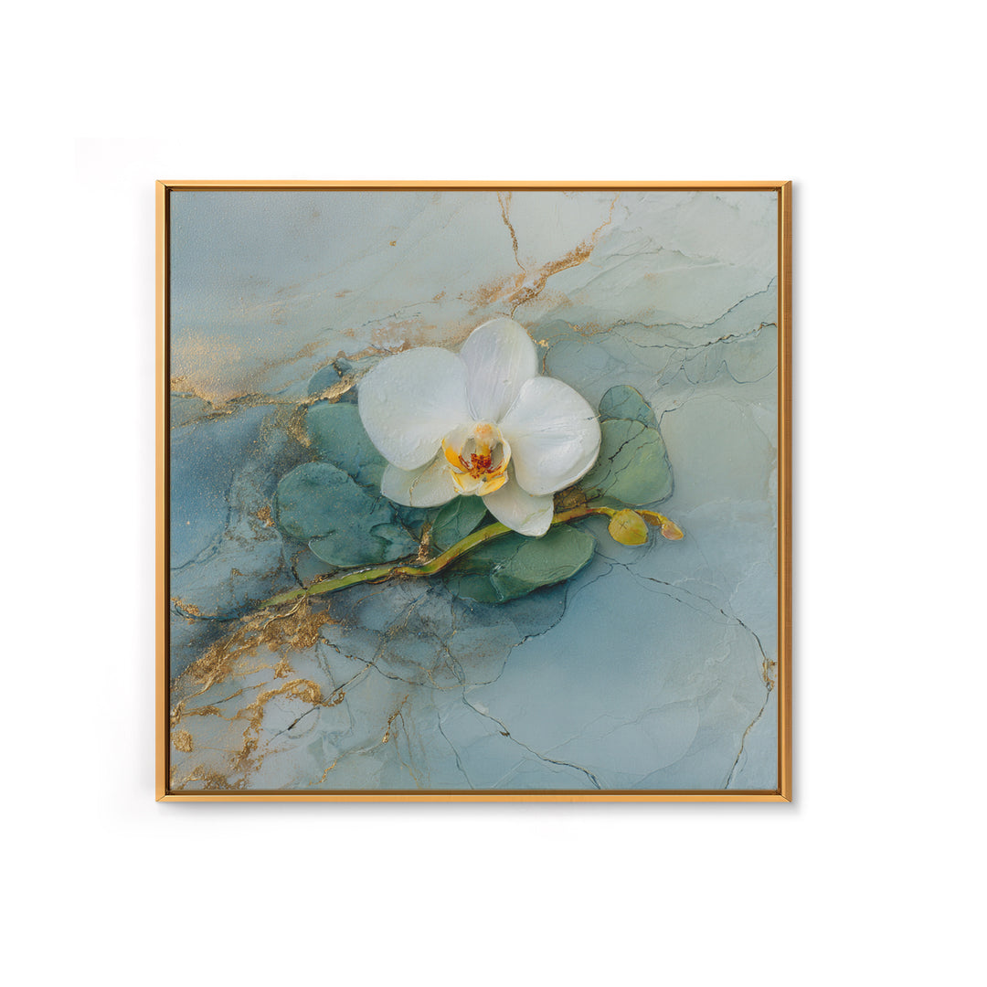 White Orchid on Gray Stone Surface Canvas Print, Medical Office Art, School Nurse Art, Office Decor, Oil Painting, Calm, MOA-1x1-54