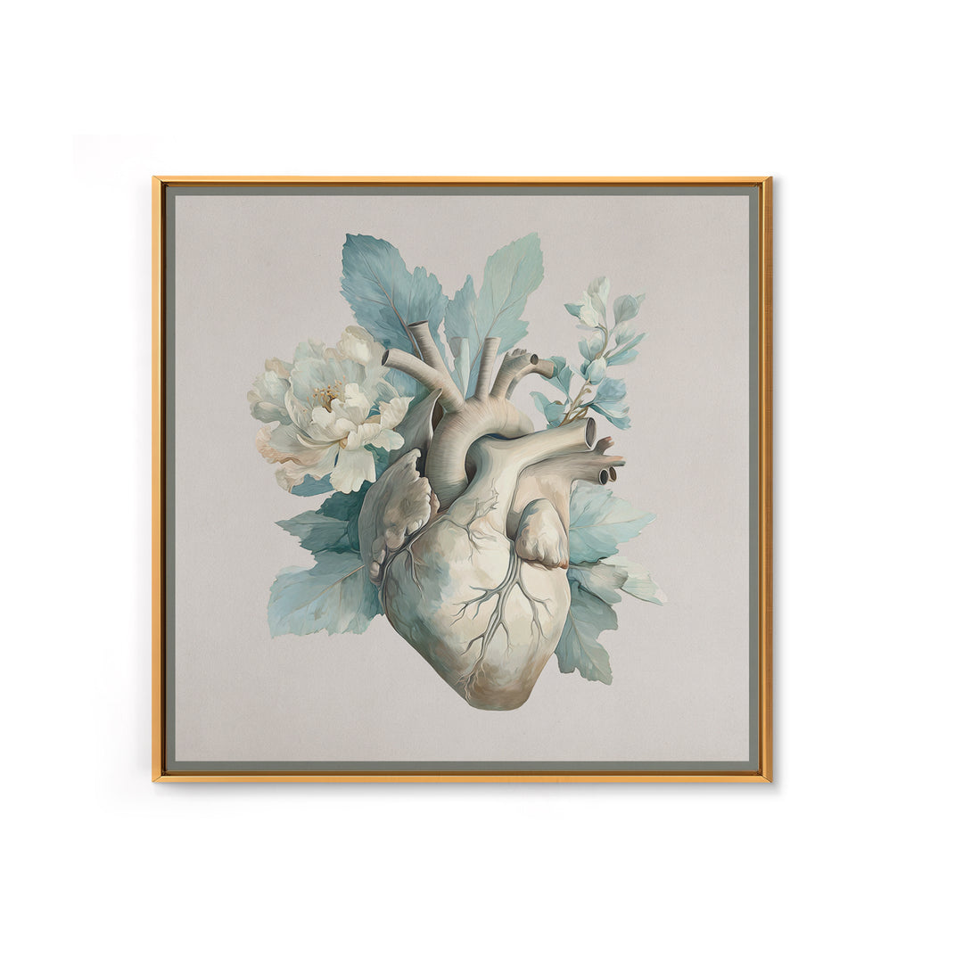Anatomical Heart Rendered as Tasteful Botanical Art Canvas Print, Medical Office Art, Medical School, Office Decor, Calm, MOA-1x1-61