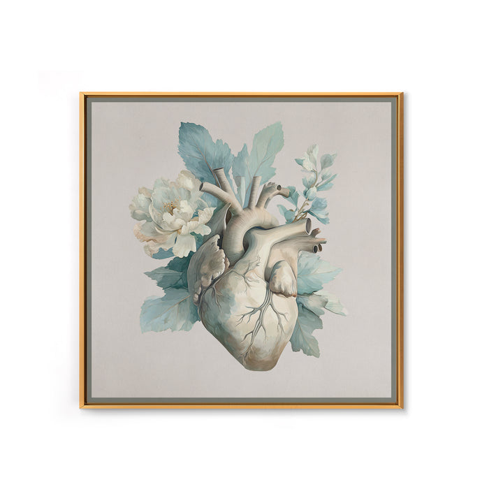 Anatomical Heart Rendered as Tasteful Botanical Art Canvas Print, Medical Office Art, Medical School, Office Decor, Calm, MOA-1x1-61