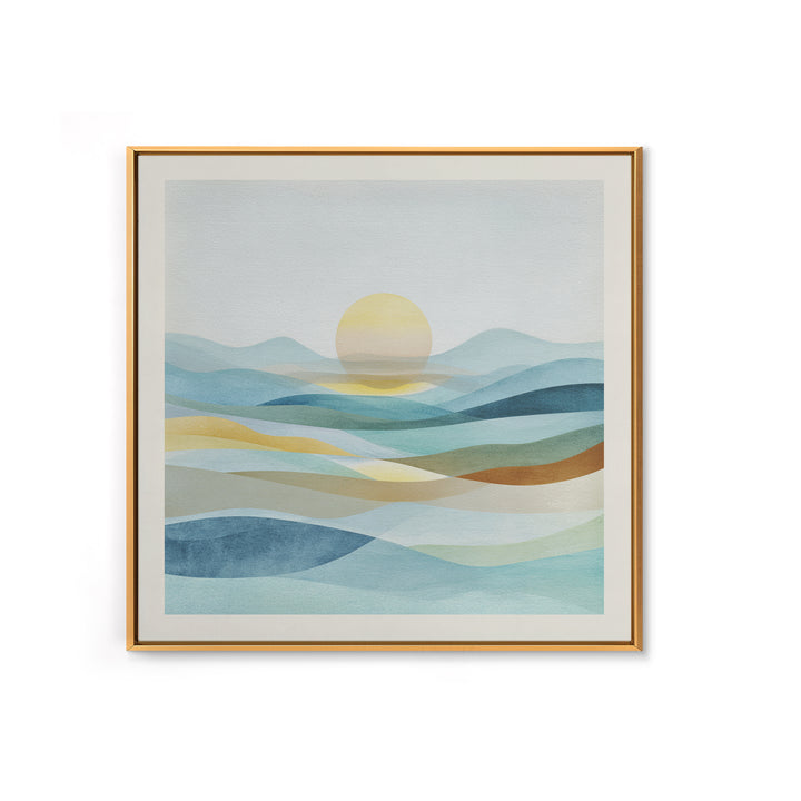 Minimal Sunrise over Rounded Hills Framed Canvas Print, Medical Office Art, Biology Art, Office Decor, Fine Art, Calm, MOA-1x1-71