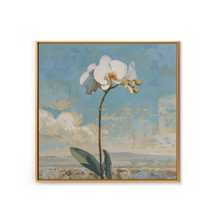 White Orchid on Gray Stone Surface Framed Canvas Print, Medical Office Art, Gallery Decor, Office Decor, Fine Art, Calm, MOA-1x1-78