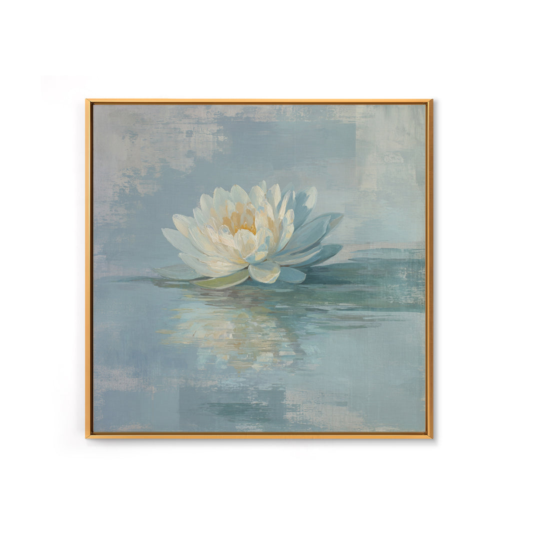 Lotus Flower Floating on Still Water Framed Canvas Print, Medical Office Art, Statement Artwork, Office Decor, Oil Painting, MOA-1x1-83