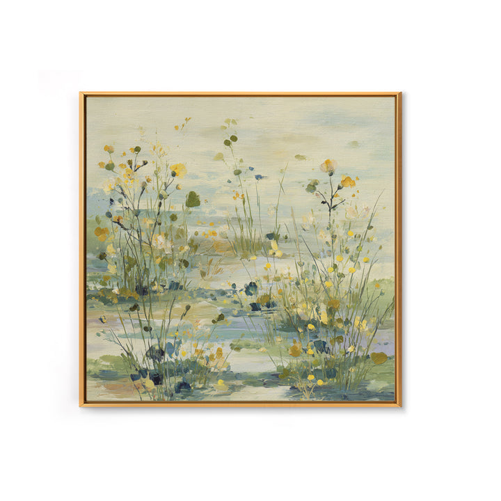 Sunlit Meadow with Wildflowers and Calm Mood Framed Canvas Print, Medical Office Art, Biology Art, Office Decor, Fine Art, Calm, MOA-1x1-84