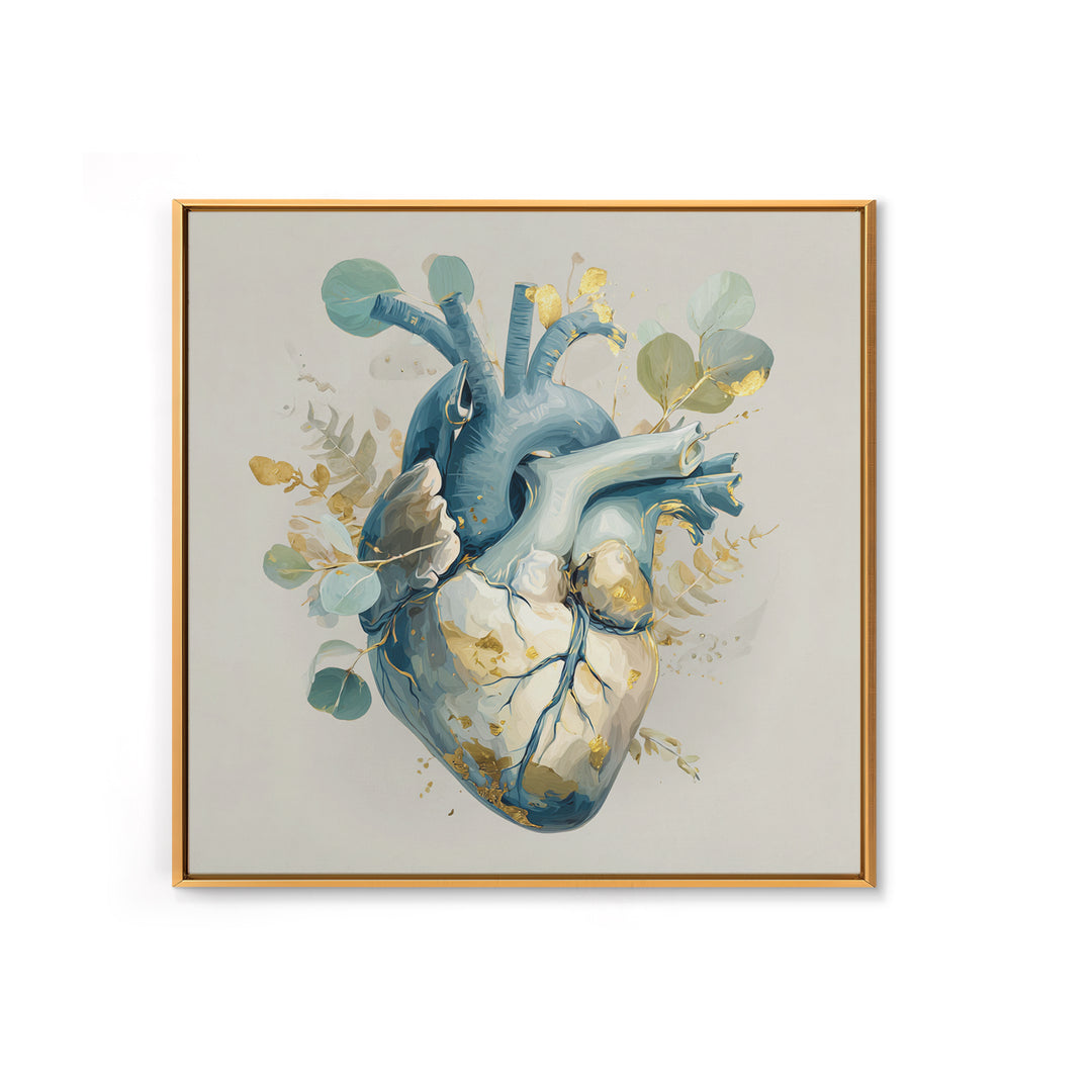 Anatomical Heart Rendered as Tasteful Botanical Art Canvas Print, Medical Office Art, Boho Decor, Office Decor, Oil Painting, MOA-1x1-85