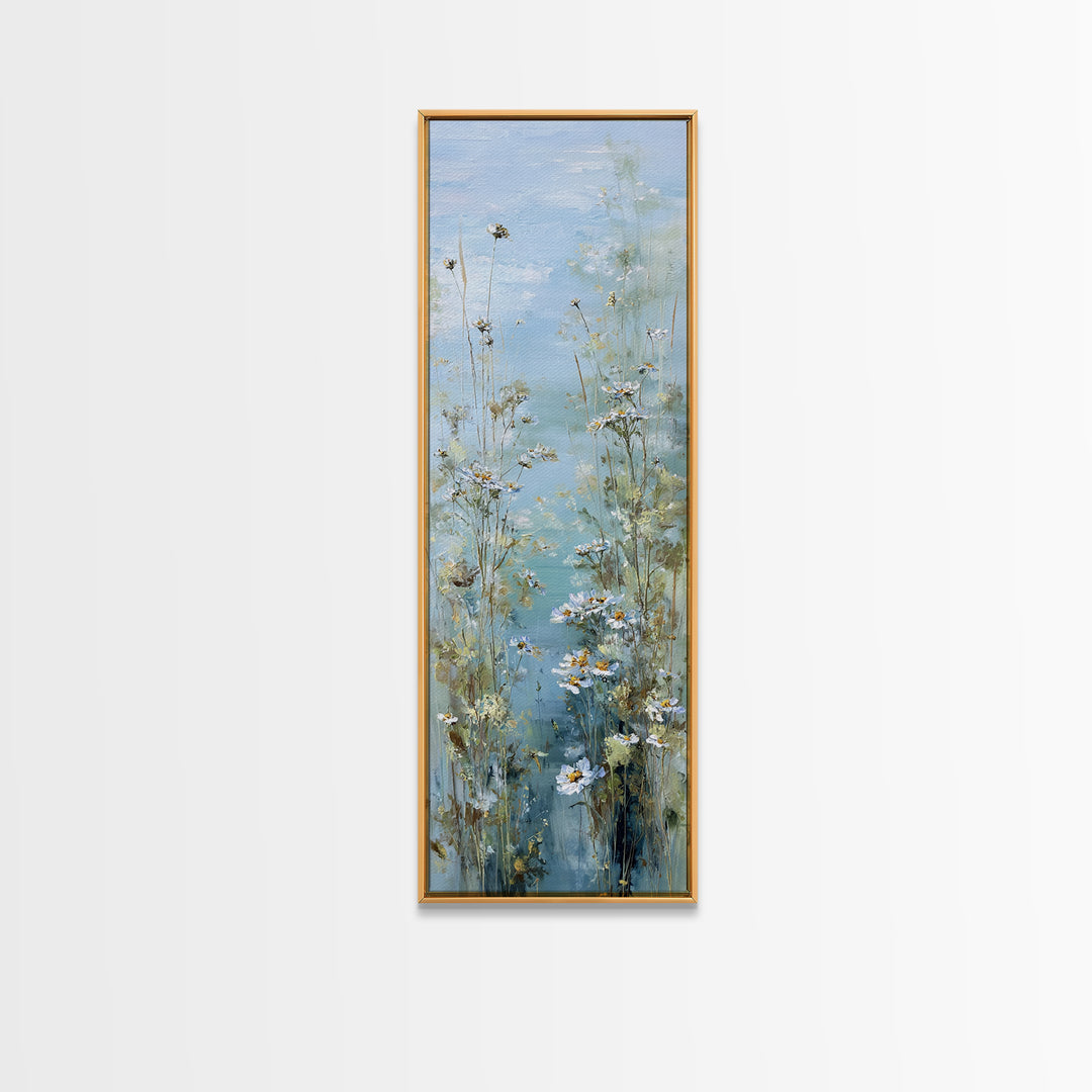 Sunlit Meadow with Wildflowers and Calm Mood Framed Canvas Print, Medical Office Art, Office Decor, Oil Painting, Calm, MOA-1x3-24