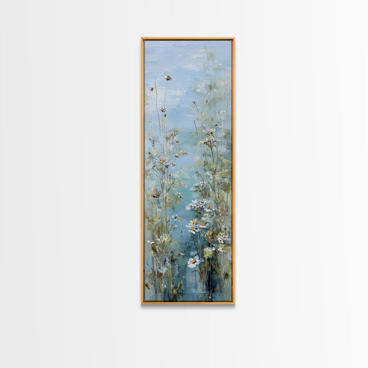 Sunlit Meadow with Wildflowers and Calm Mood Framed Canvas Print, Medical Office Art, Office Decor, Oil Painting, Calm, MOA-1x3-24