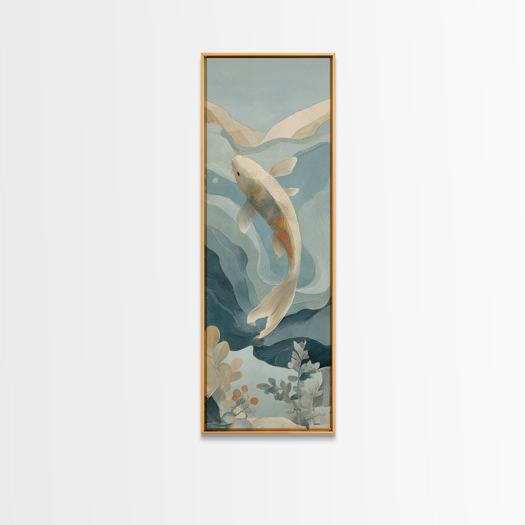 Calm Koi Fish Swimming Through Clear Water Framed Canvas Print, Medical Office Art, School Nurse Art, Office Decor, MOA-1x3-34