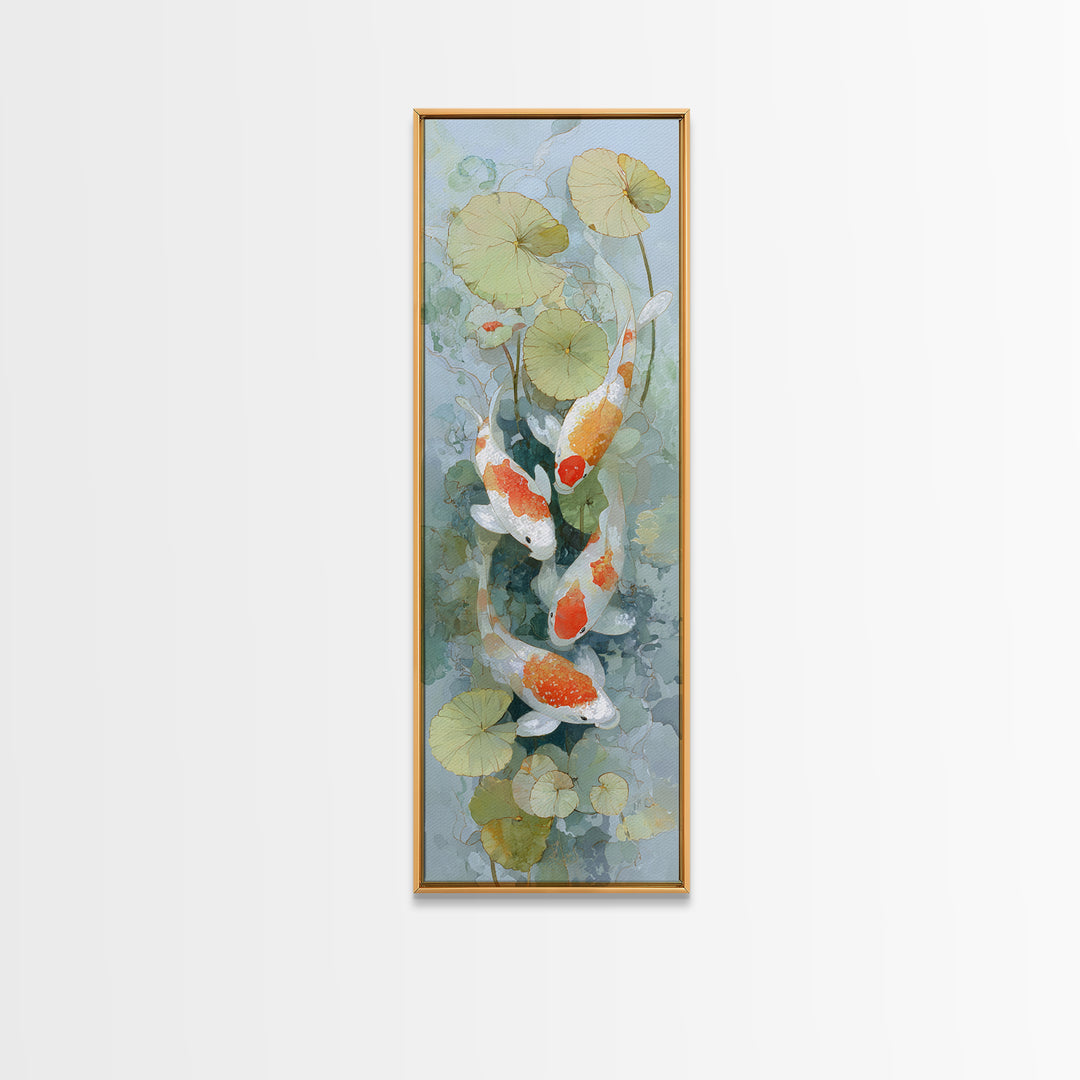 Calm Koi Fish Swimming Through Clear Water Framed Canvas Print, Medical Office Art, School Nurse Art, Office Decor, MOA-1x3-58