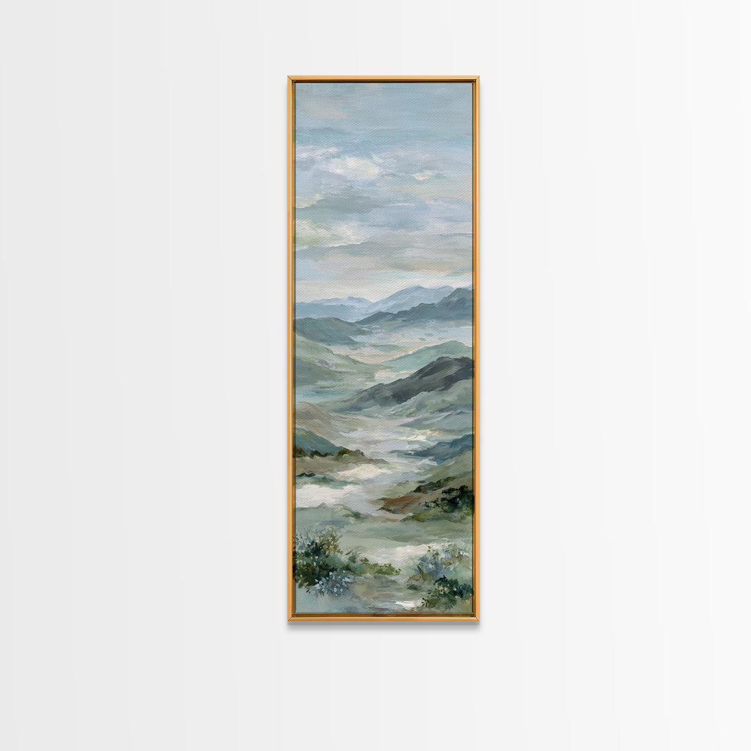 Soft Mountain Landscape Framed Canvas Print, Medical Office Art, Neutral Decor, Office Decor, Oil Painting, Calm, Wall Art, MOA-1x3-62