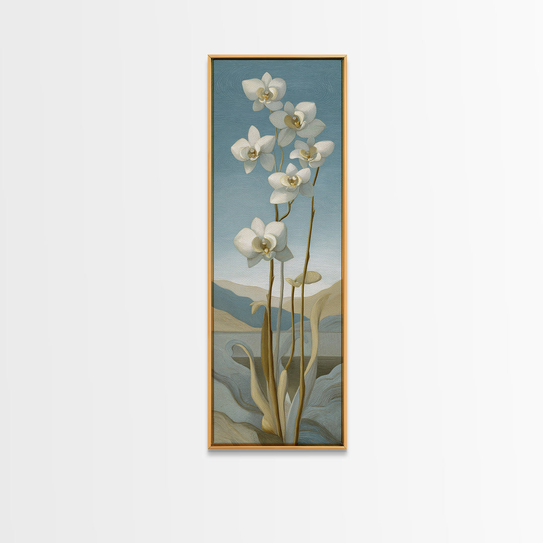 White Orchid on Gray Stone Surface Framed Canvas Print, Medical Office Art, Modern Decor, Office Decor, Fine Art, Calm, MOA-1x3-66