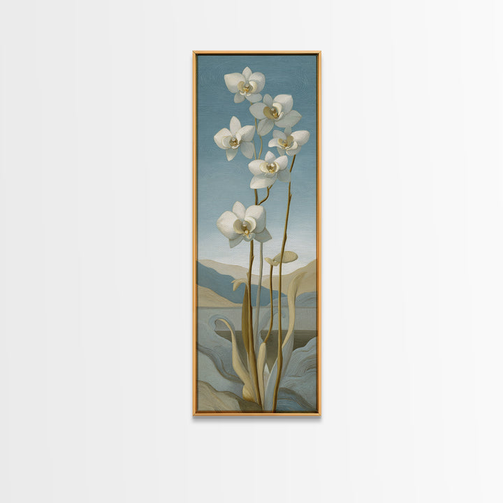 White Orchid on Gray Stone Surface Framed Canvas Print, Medical Office Art, Modern Decor, Office Decor, Fine Art, Calm, MOA-1x3-66