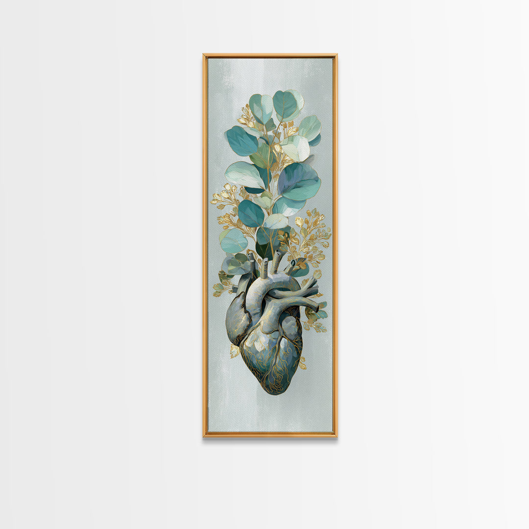 Anatomical Heart Rendered as Tasteful Botanical Art Canvas Print, Medical Office Art, Office Decor, Oil Painting, Calm, MOA-1x3-73