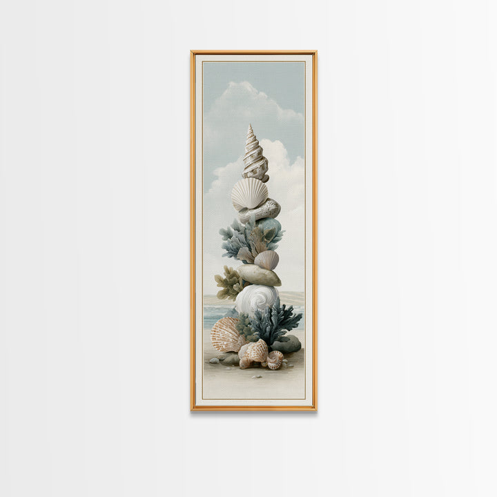 Coastal Shells and Water Study Framed Canvas Print, Medical Office Art, Statement Artwork, Office Decor, Fine Art, Calm, MOA-1x3-8