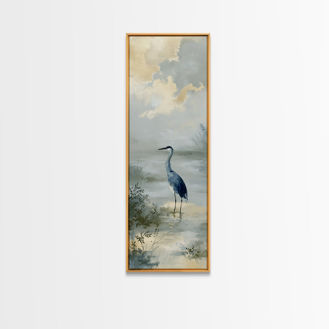 Blue Heron Standing Canvas Print, Medical Office Art, Statement Artwork, Office Decor, Fine Art, Calm, Digital Art, MOA-1x3-98
