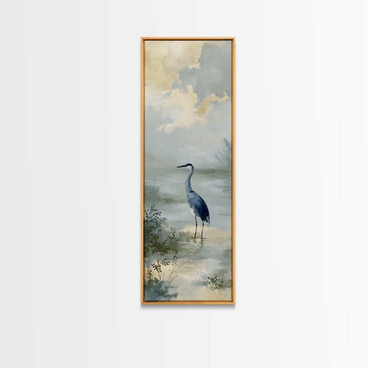 Blue Heron Standing Canvas Print, Medical Office Art, Statement Artwork, Office Decor, Fine Art, Calm, Digital Art, MOA-1x3-98