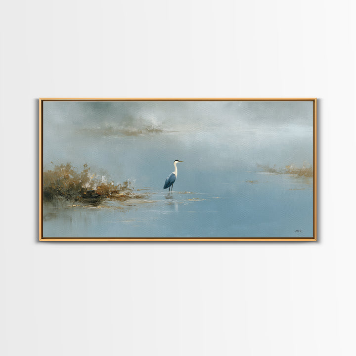 Blue Heron Standing Framed Canvas Print, Medical Office Art, Art Print, Office Decor, Calm, Printable Art, Minimalist Art, MOA-2x1-10