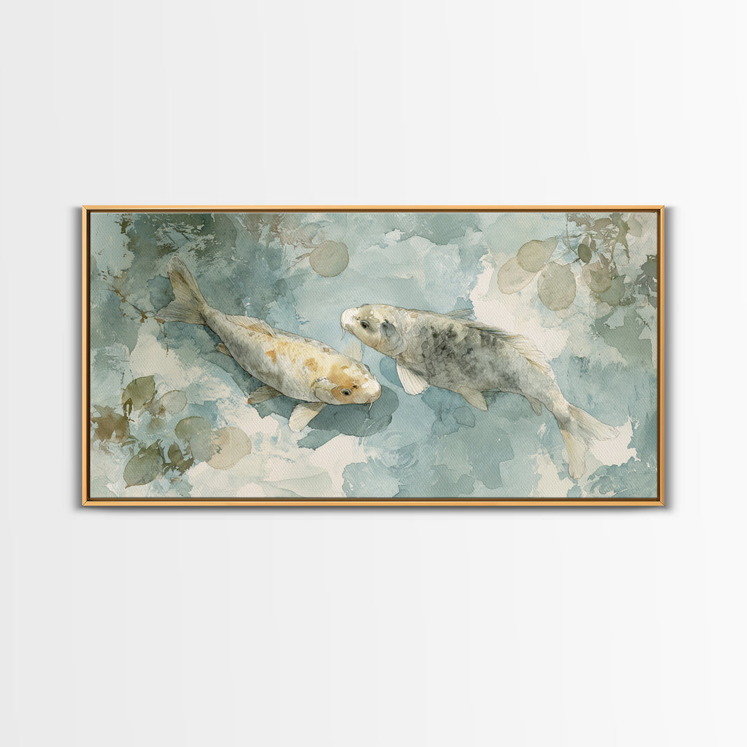 Calm Koi Fish Swimming Through Clear Water Framed Canvas Print, Medical Office Art, Statement Artwork, Office Decor, Calm, MOA-2x1-18