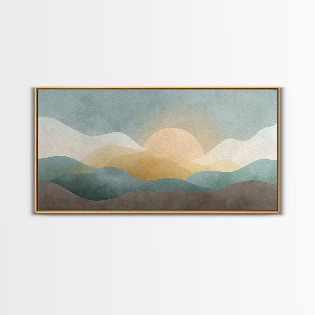 Minimal Sunrise over Rounded Hills Framed Canvas Print, Medical Office Art, Biology Art, Office Decor, Fine Art, Calm, MOA-2x1-19