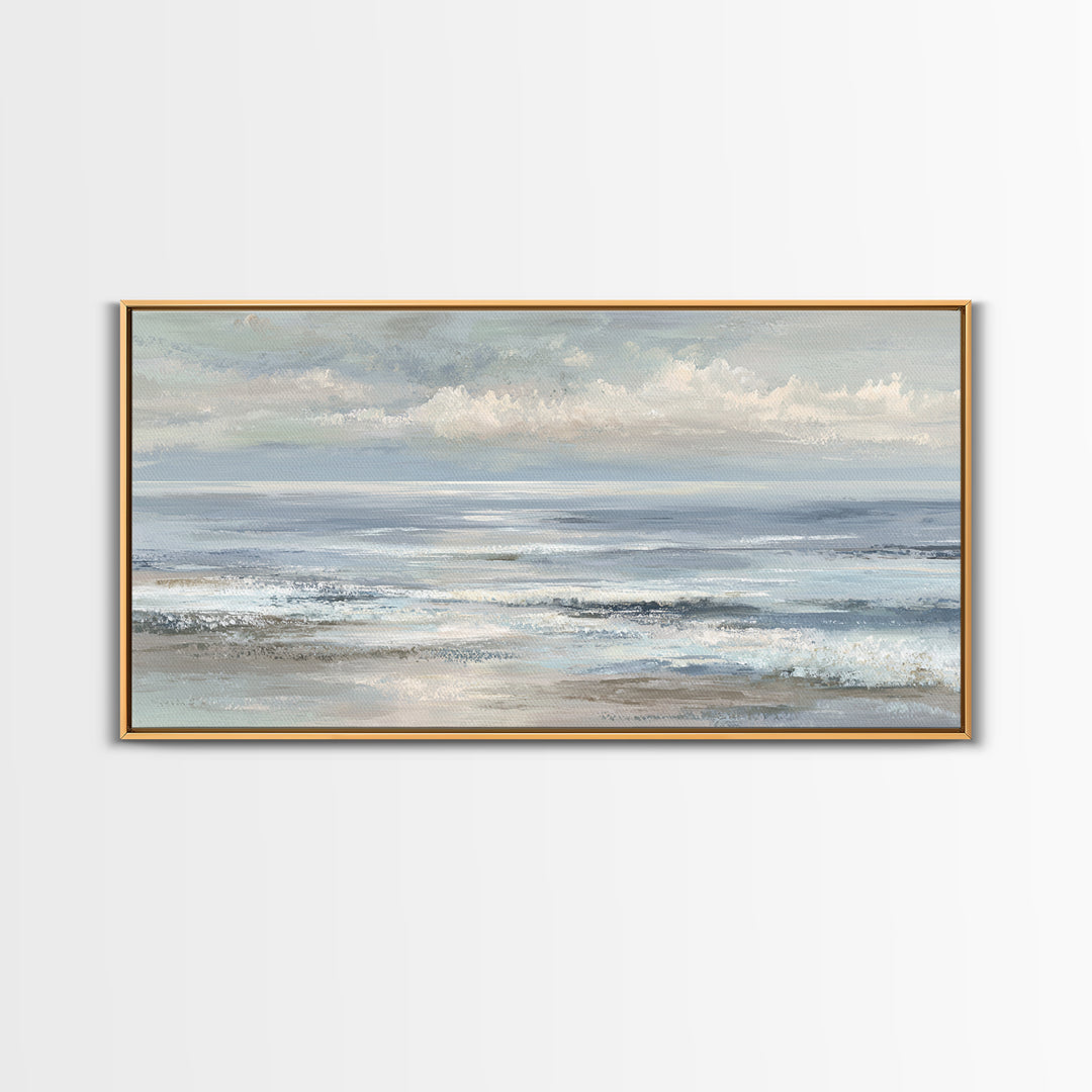 Peaceful Ocean Horizon Framed Canvas Print, Medical Office Art, Office Decor, Oil Painting, Calm, Teal Wall Art, MOA-2x1-24